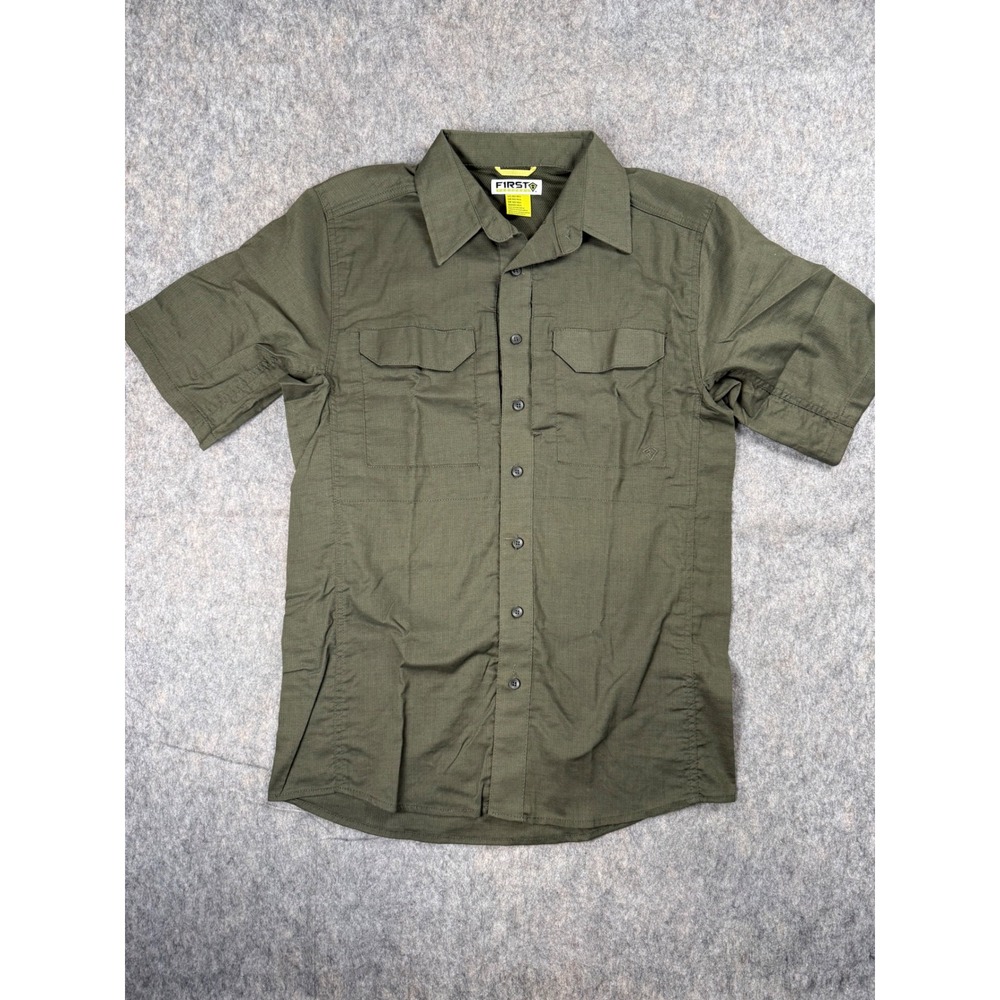 First Tactical Mens Medium Green Ripstop Short Sleeve Button Down Utility Shirt